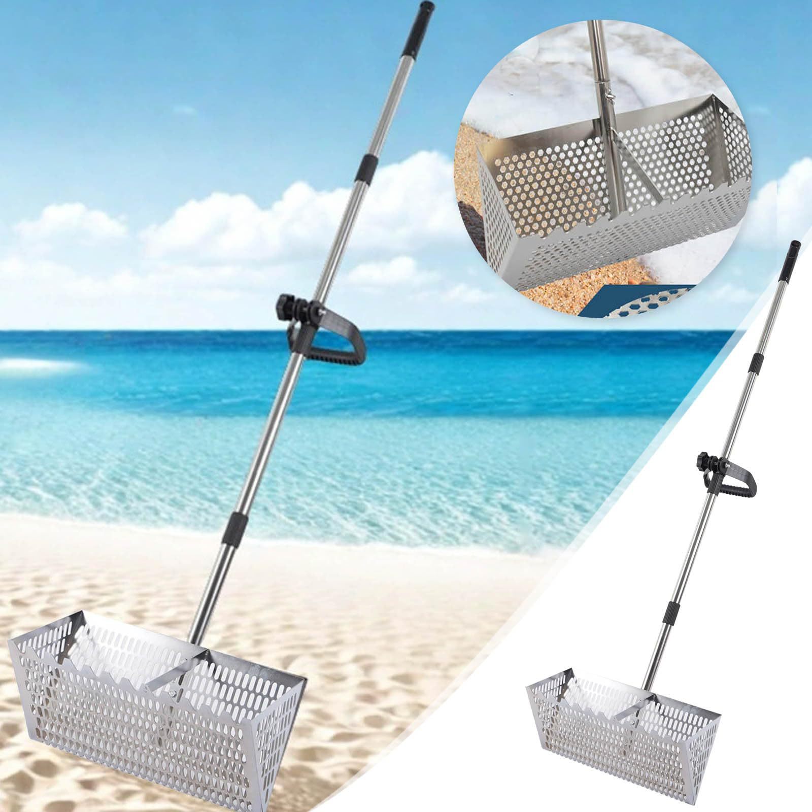 Sand Scoop Stainless Steel Beach Digging - Edelstahl-Sandsieb, faltbar, Strand-Sandschaufel, Haifischzahnsieb, Strandspaten, zum